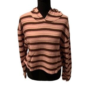 Lush Brushed Sweater Hoodie Orchid/Brown Small NEW